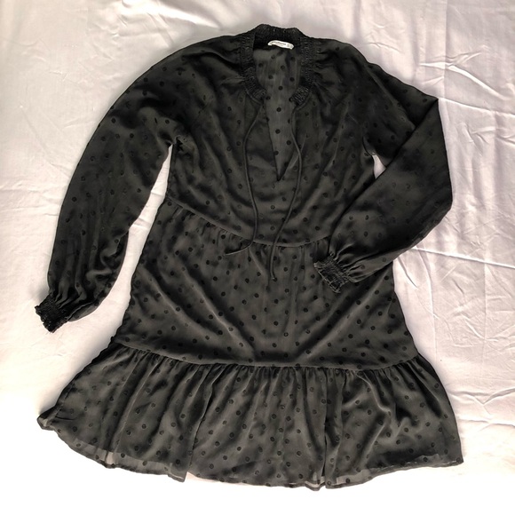 Stradivarius Black Chiffon Dress Sheer Long Sleeve Babydoll Whimsigoth Size S - Picture 1 of 6